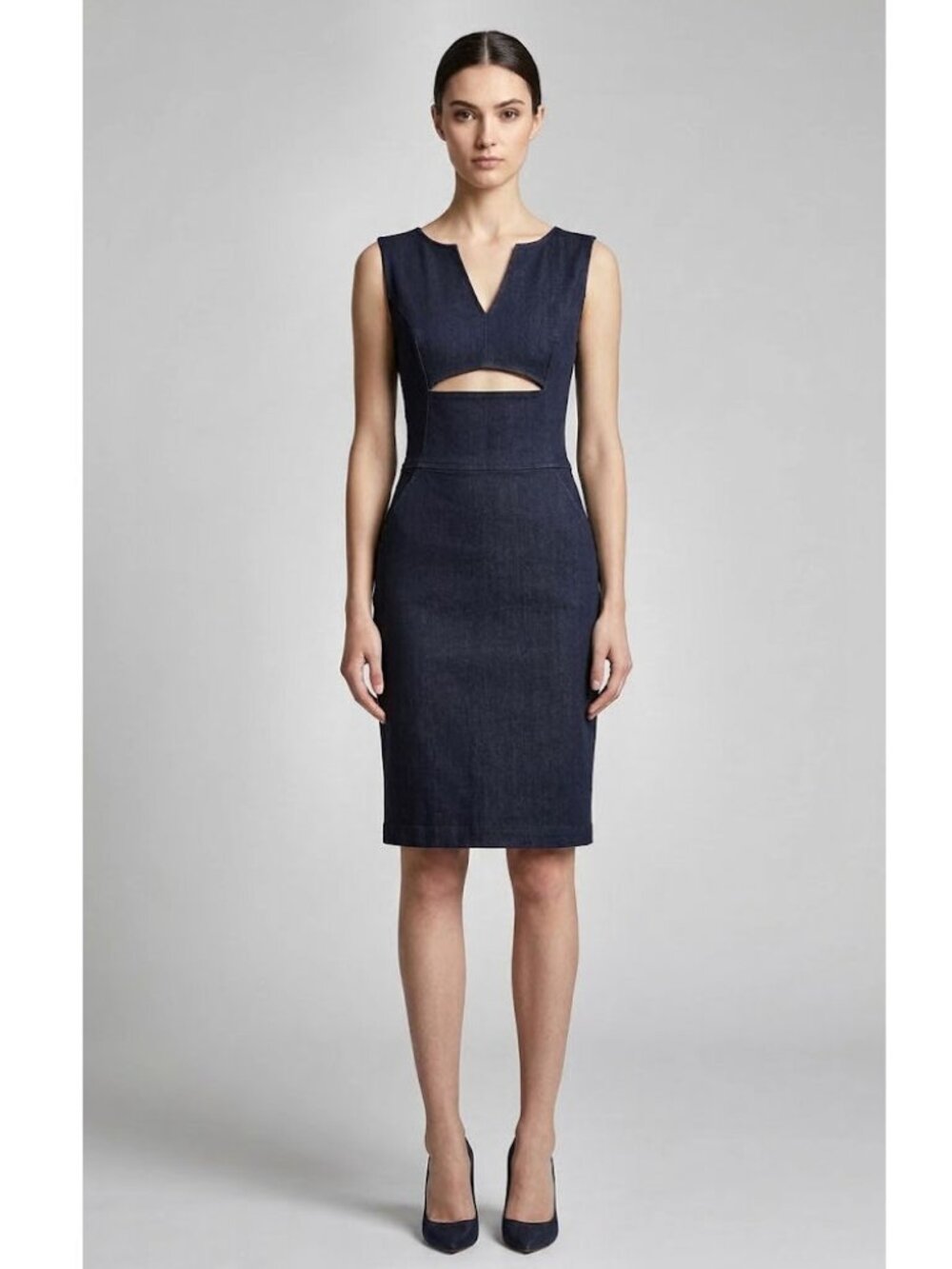 Tomas Maier Made in Italy Denim Cutout Sheath Dress, Dark Indigo, Womens Size 0